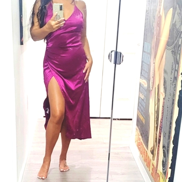 Ruched front split thigh satin cami dress - Picture 4 of 6